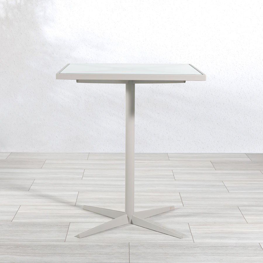 Luna 36 in. square glass + steel bar table
