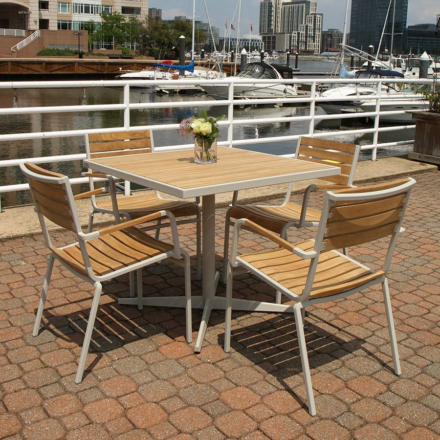 Luna 36 in. square teak + steel dining table thumbnail 3