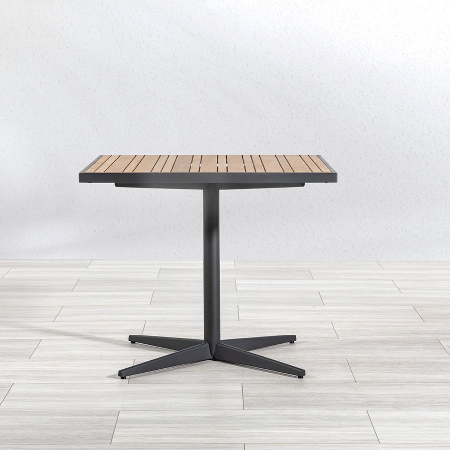 Luna 36 in. square teak + steel dining table