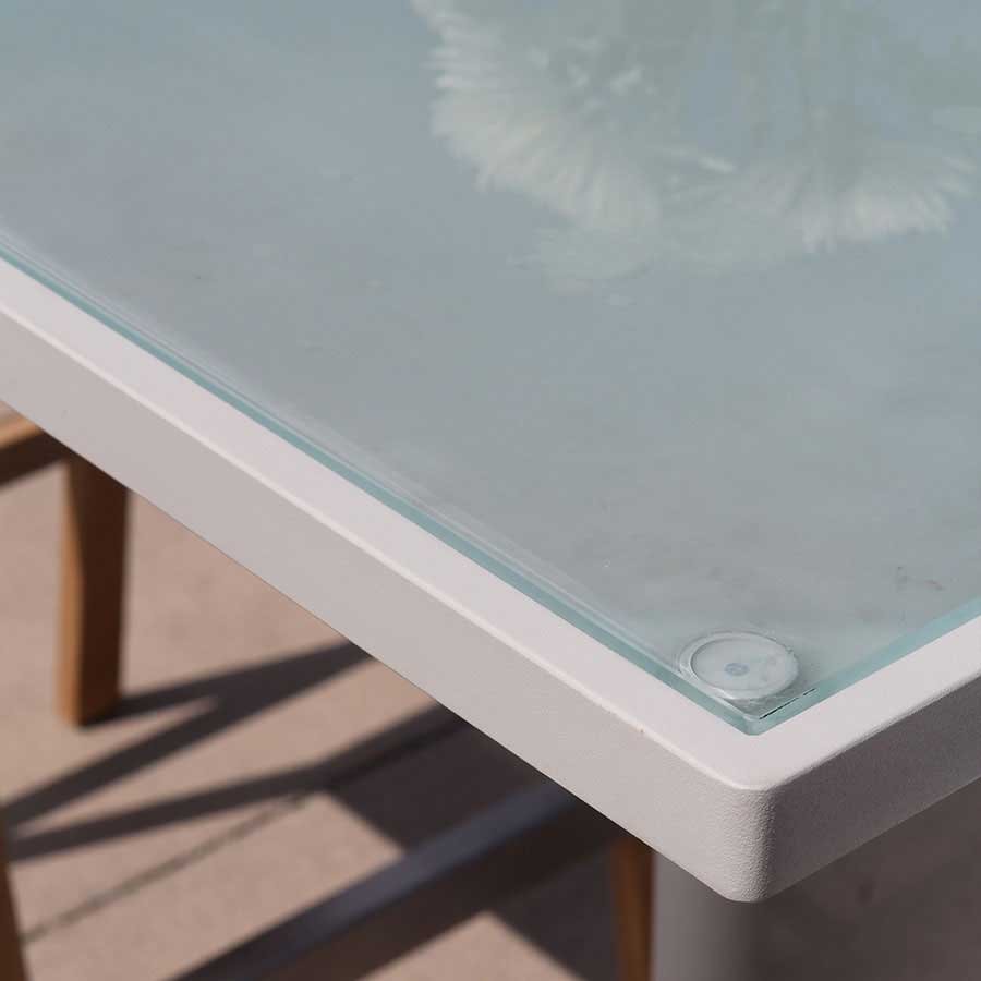 Luna 36 in. square glass + steel dining table thumbnail 3