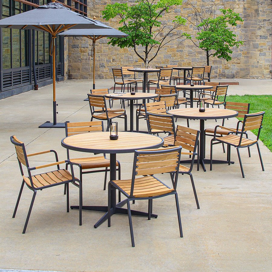 Luna 40 in. round teak + steel dining table thumbnail 3
