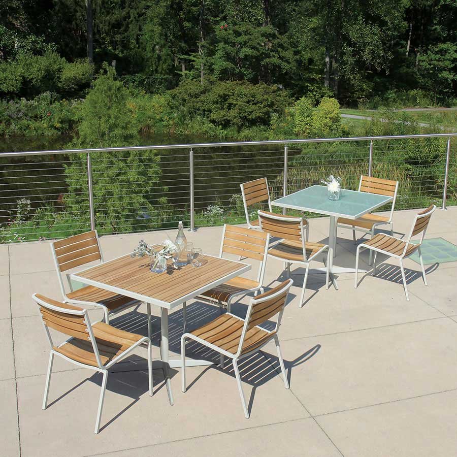 Luna 36 in. square glass + steel dining table thumbnail 4