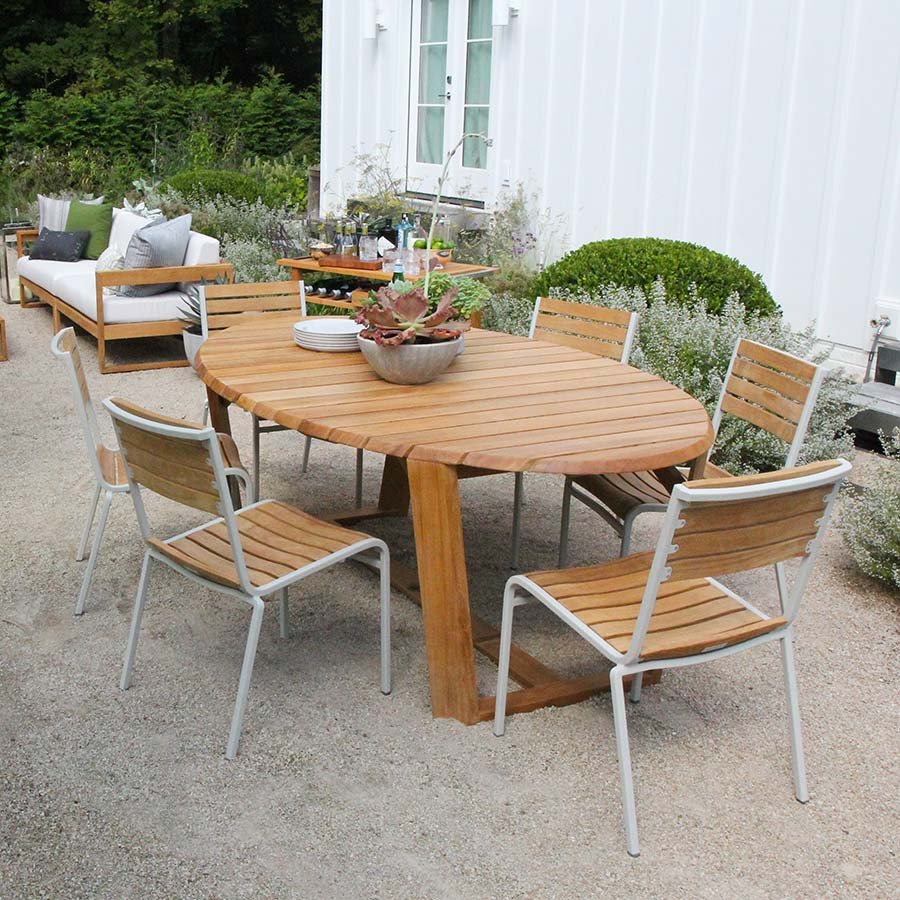Luna teak + steel stacking sidechair thumbnail 5