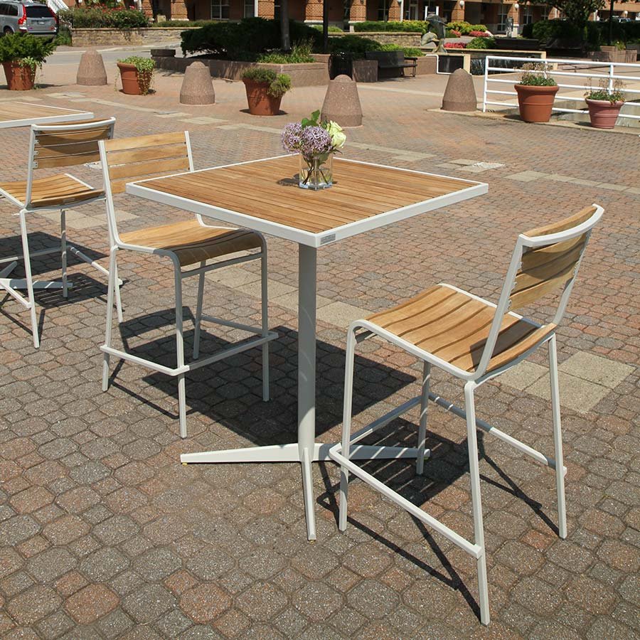 Luna 36 in. square teak + steel bar table thumbnail 3