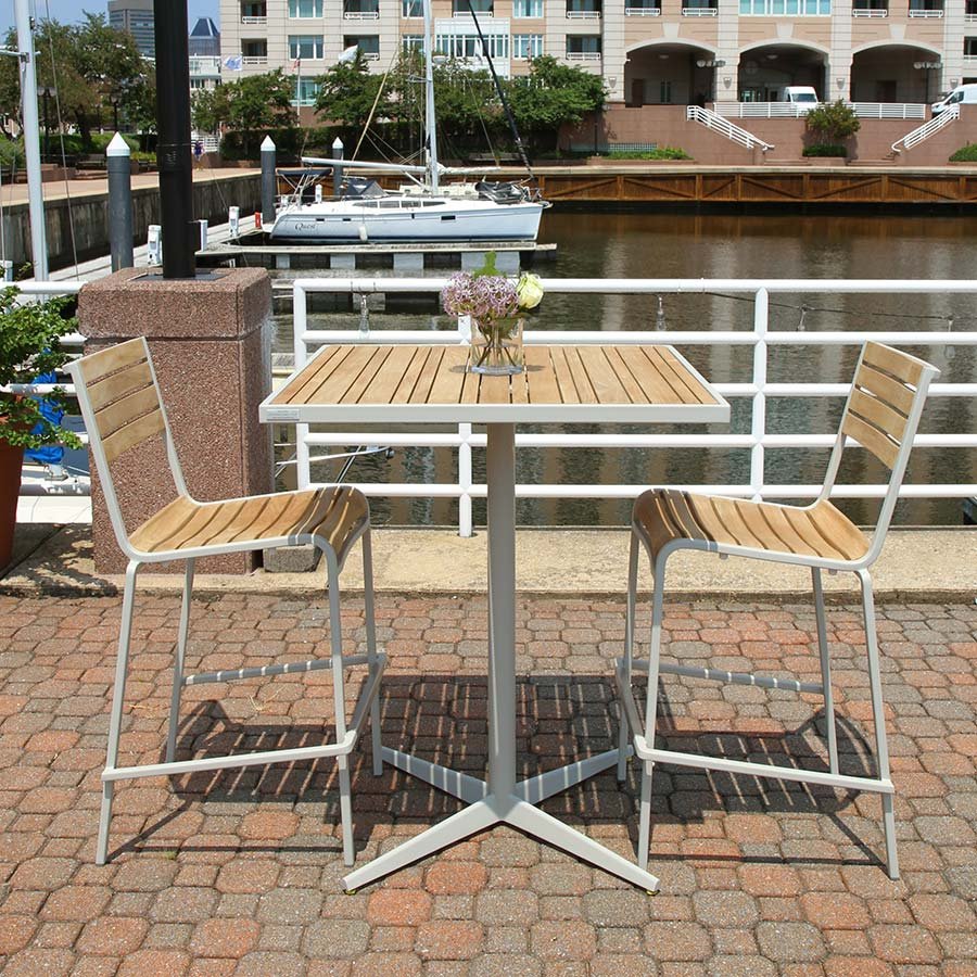 Luna 36 in. square teak + steel bar table thumbnail 2