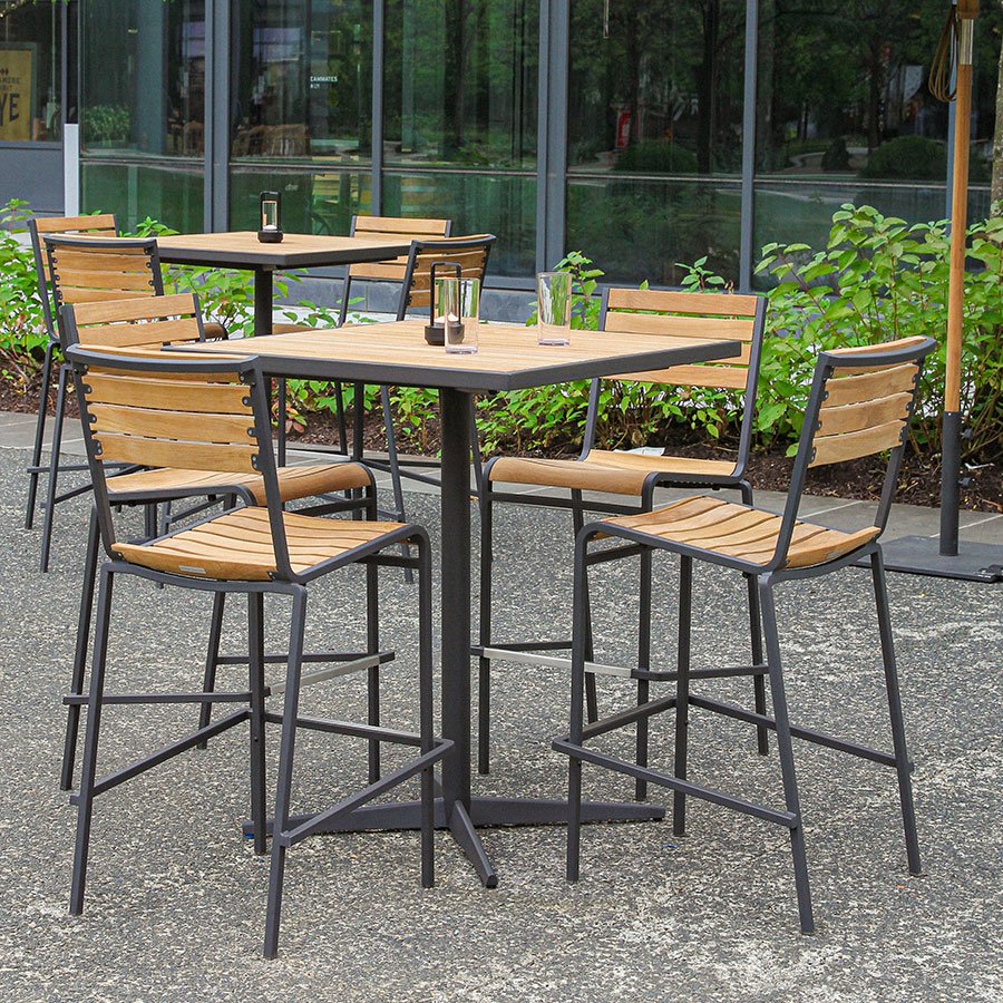 Luna 36 in. square teak + steel bar table thumbnail 4