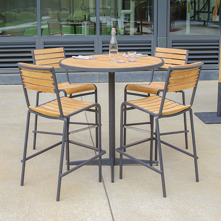 Luna 40 in. round teak + steel bar table thumbnail 3