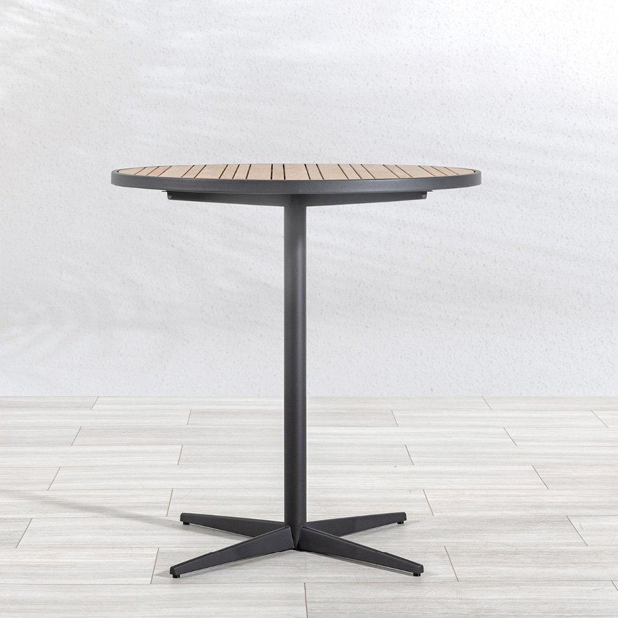 Luna 40 in. round teak + steel bar table thumbnail 4