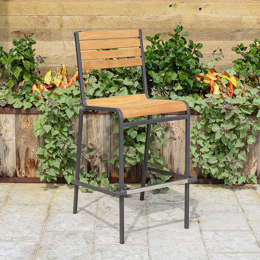Luna teak + steel stacking bar stool thumbnail 5