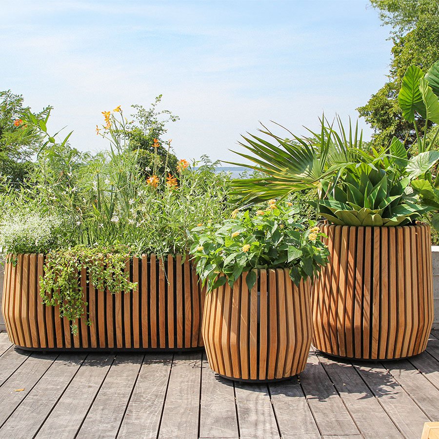 Luna large round teak planter thumbnail 5