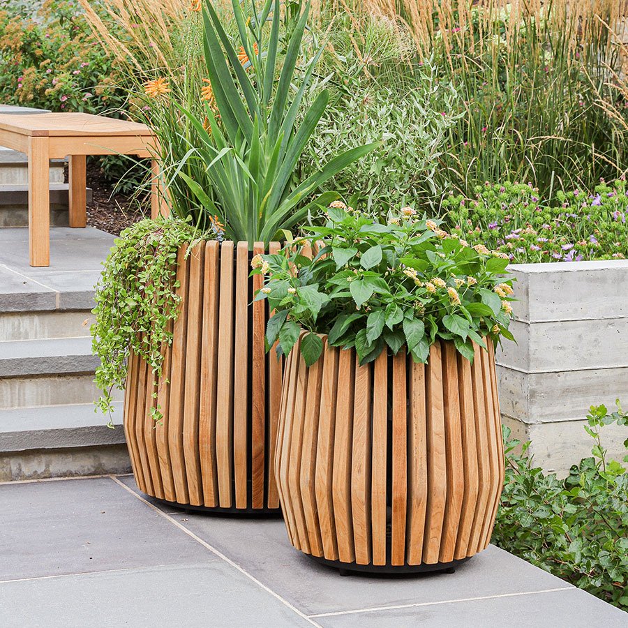 Luna large round teak planter thumbnail 4