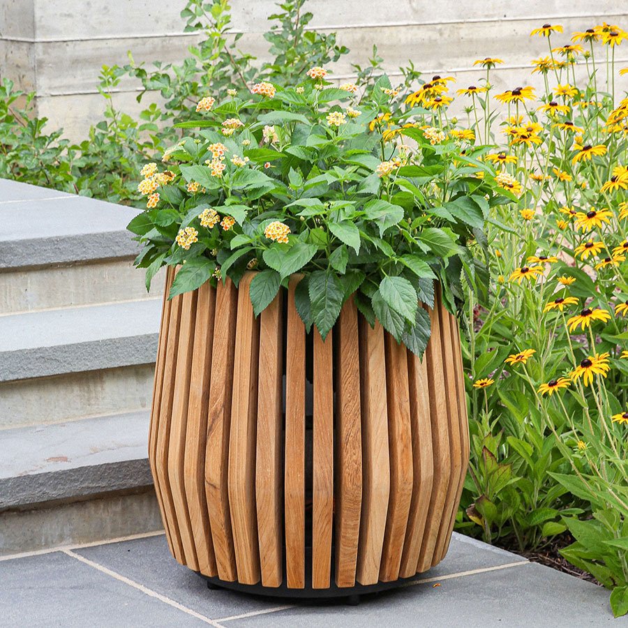 Luna small round teak planter thumbnail 4