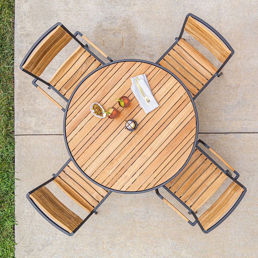 Luna 40 in. round teak + steel bar table thumbnail 2