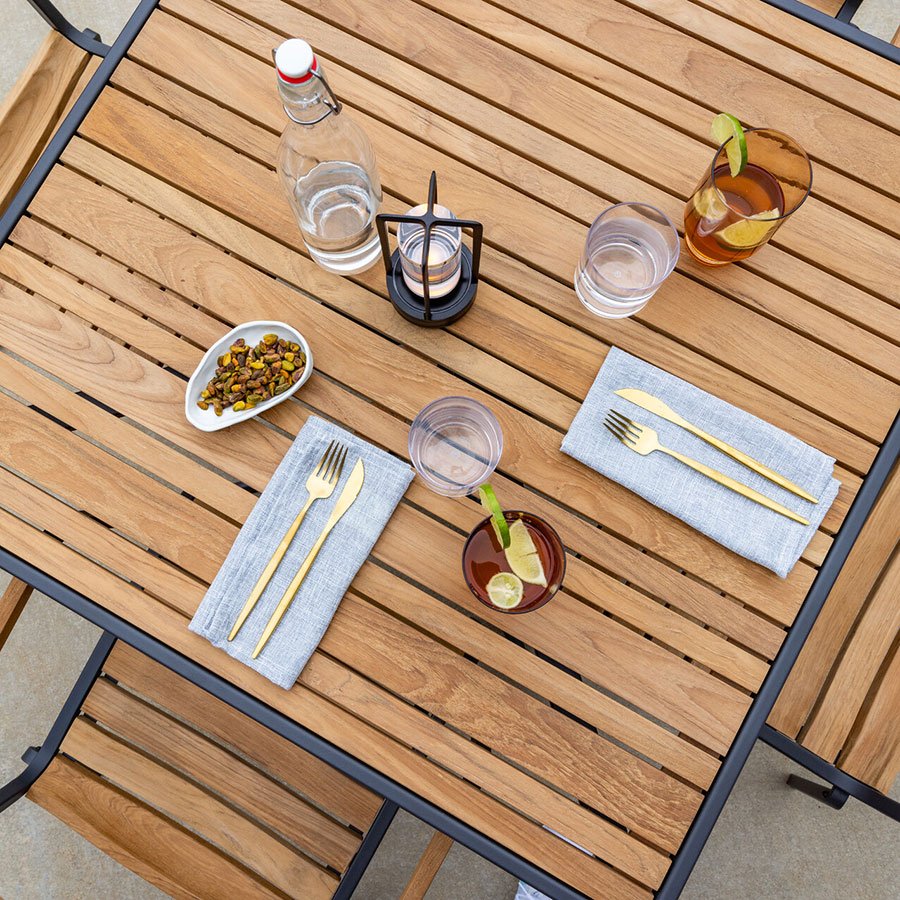 Luna 36 in. square teak + steel dining table thumbnail 5