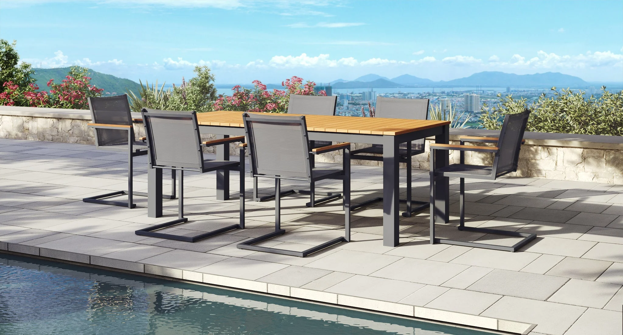 Baba Teak & Aluminum Outdoor Dining Set for 6 thumbnail 4