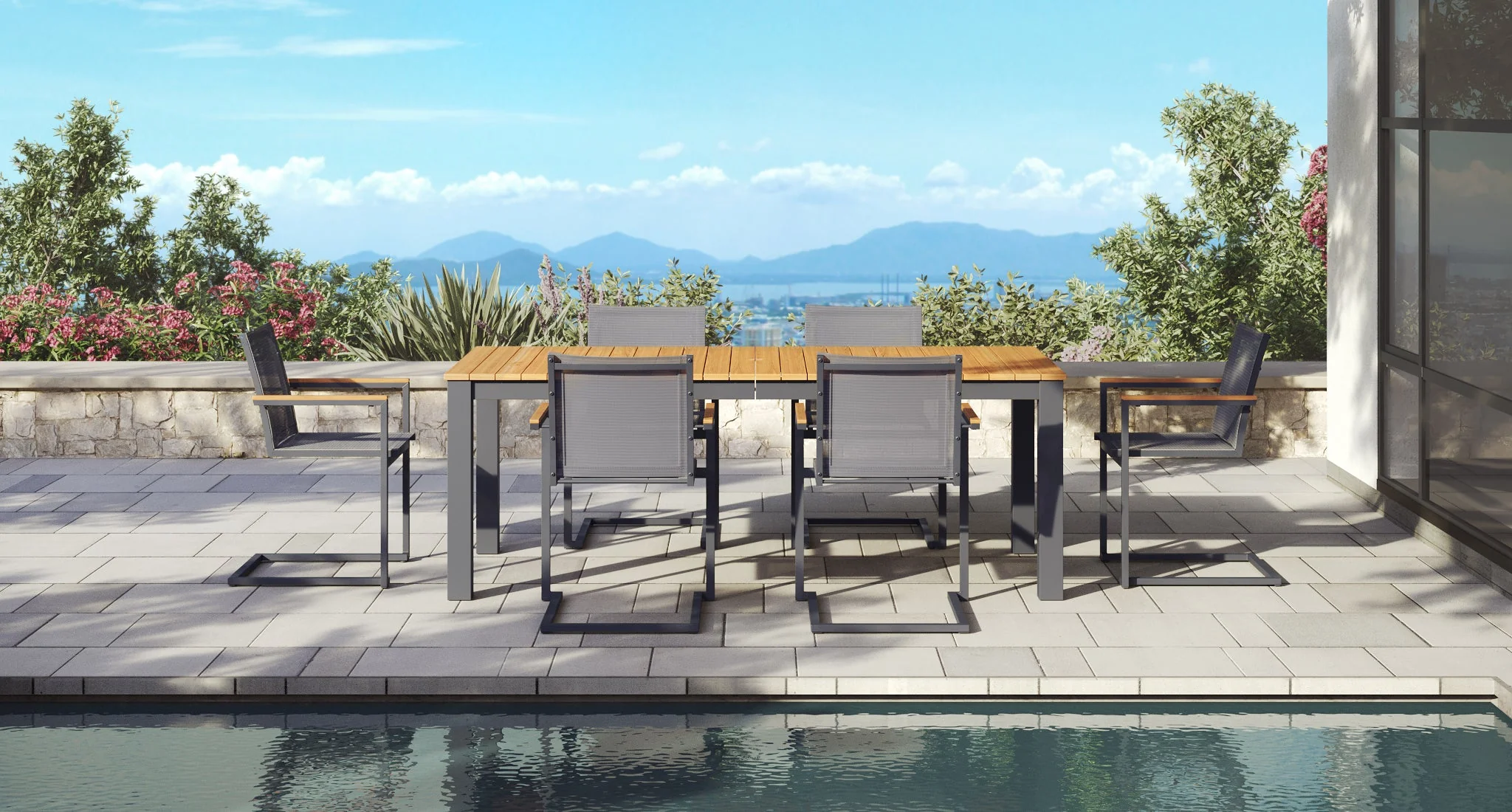 Baba Teak & Aluminum Outdoor Dining Set for 6