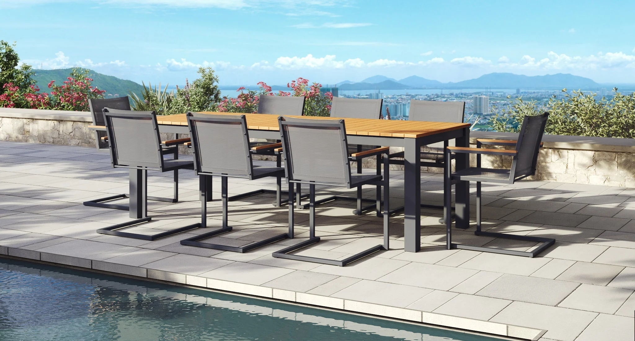 Baba Teak & Aluminum Outdoor Dining Set for 8 thumbnail 4